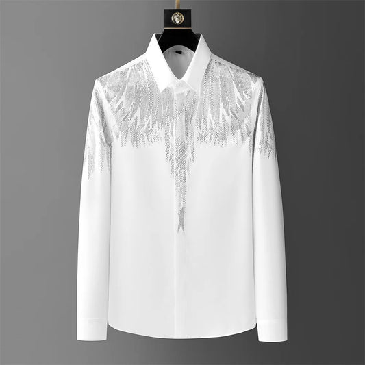 Luxury Wing Rhinestone Men's Shirt 2024 Spring Long Sleeve Casual