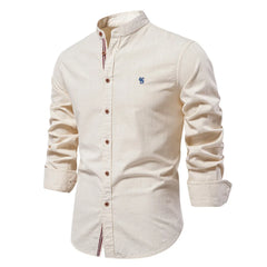 New 100% Cotton Linen Shirt Men Solid Color Embroidery Brand Shirts