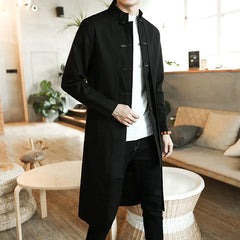 Trench Coat Men Fake two Pieces Cardigan Kimono Embroidered Coat Male