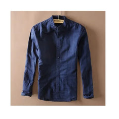 Men Stand Collar Linen Shirts Long Sleeve Mens Button-Front Quality