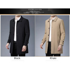 BROWON Brand Business Casual Trench Coats Men Turn-Down Collar Solid