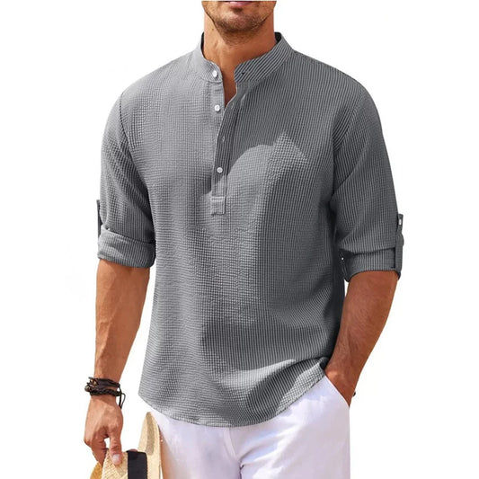 2024 New Men's Casual Blouse Cotton Linen Shirt Loose Tops Long Sleeve