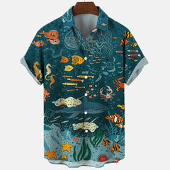 3d Sea Animal Seahorse Fish Print Lapel Hawaiian Shirt Men's Summer