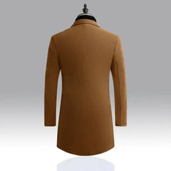 Korean Style Men Trench Coat Lapel Buttons Woolen Coat Casual Overcoat