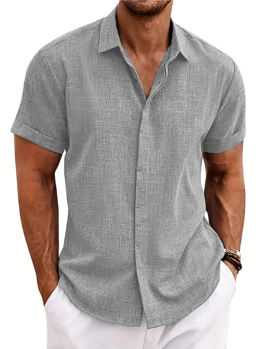 Selling men's short-sleeved shirt Summer solid color lapel casual