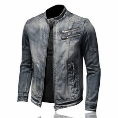 Military Denim Jacket Men Spring Autumn Motorcycle Slim Fit Cowboy