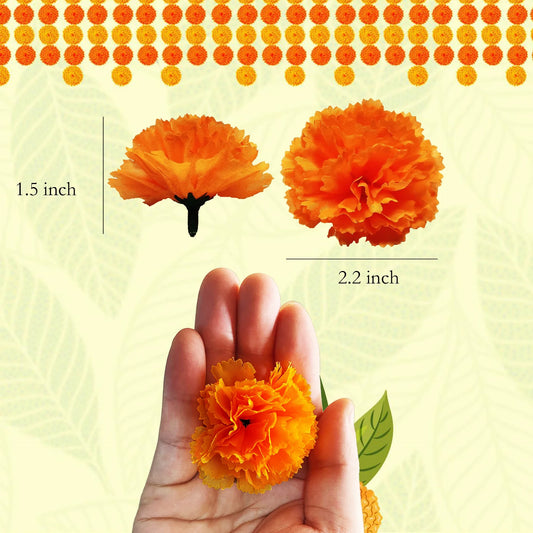 Marigold Flower Heads Bulk, Silk Mexican Flowers for Diwali Home Decor