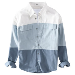 Contrast Color Patchworked Shirt Men Clothing Cotton Long Sleeve