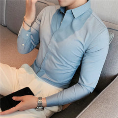 Men Long Sleeved Shirt 2024 Autumn New Anti-wrinkle Soft Solid Casual