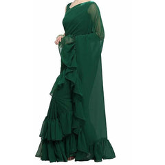 Women's Green Dress Georgette Ruffle Saree European and American