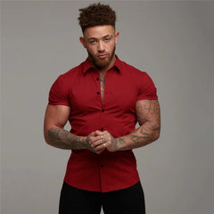 Men's Fashion Dress Shirt Summer Classic Slim Fit Button Short Sleeve