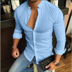 Bababuy Men's Long Sleeve Shirts Casual Streetwear Stand Collar Shirts