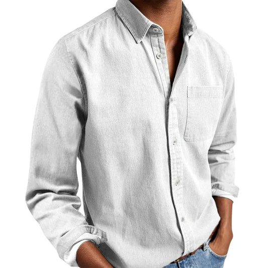 Mens Shirts Long Sleeve Formal Social Shirt Tops Man Casual White