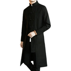 Trench Coat Men Fake two Pieces Cardigan Kimono Embroidered Coat Male