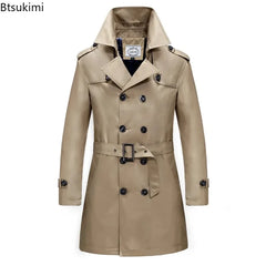 2024 Men's Long Trench Jacket Coats Spring Autumn British Style