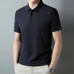 Men's Fashion Waffle Solid Short Sleeved Polo Shirt Summer Breathable