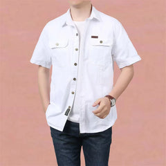 2024 Summer Green Cargo Shirts for Men Short Sleeve Casual Blouse