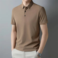 Men's Fashion Waffle Solid Short Sleeved Polo Shirt Summer Breathable