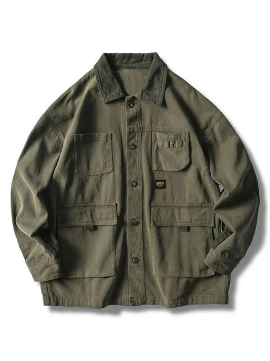 Japanese Streetwear Army Green Cargo Jacket Men Women Spring Clothing