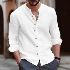 Men's Long leeve Sleeve Tshirt V neck 7 Buttons Button Cotton Linen