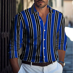 Striped Men's Business Casual 3D Printed shirt Spring/Summer lapel