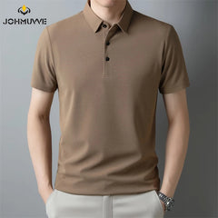 Men's Fashion Waffle Solid Short Sleeved Polo Shirt Summer Breathable