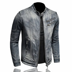 Military Denim Jacket Men Spring Autumn Motorcycle Slim Fit Cowboy