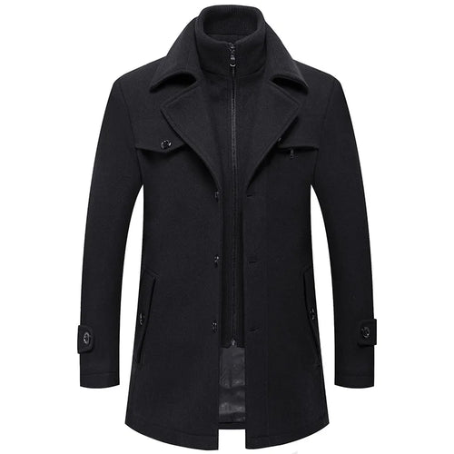 Winter Men Slim Fit Wool Trench Coats Fashion Middle Long Outerwear