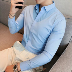 Men Long Sleeved Shirt 2024 Autumn New Anti-wrinkle Soft Solid Casual