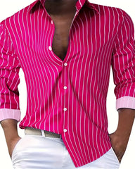 Men's Fashion Loose Striped Pattern Shirt, Casual Breathable Lapel