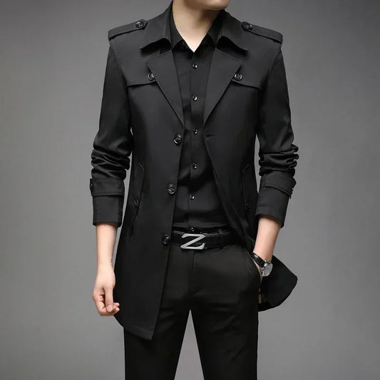 New Spring Men Trench Fashion England Style Long Trench Coats Mens