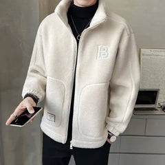 Winter Polar Fleece Male Coat Jacket For Men Solid Color Loose Warm