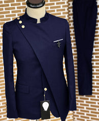 Navy Blue Men's Suit Blazer Sets 2 Pieces Fashion Style Slim Fit