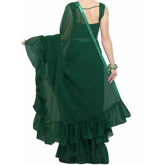 Women's Green Dress Georgette Ruffle Saree European and American