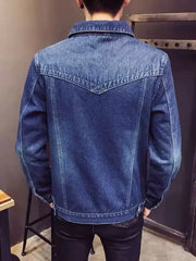 Male Jean Coats with Sheep Padding Men's Denim Jacket Wide Sleeves