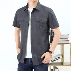 2024 Summer Green Cargo Shirts for Men Short Sleeve Casual Blouse