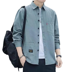 Pockets Button Handsome Turn-down Collar Shirts Spring Summer