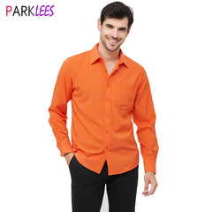 Orange Mens Dress Shirts 2023 Autumn New Regular Fit Stretch Shirt Men