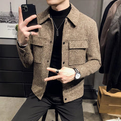 2024Autumn/Winter Men Polo Neck Woolen Jacket Fashion Slim Fit Suit