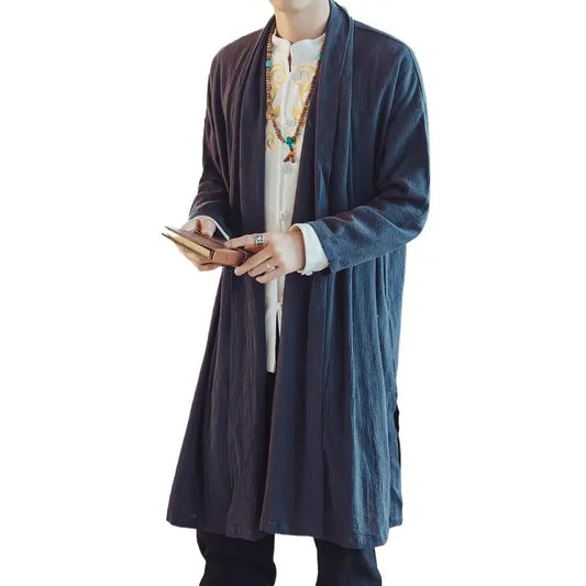 New M-5XL Vintage Men loose casual Coat Plus size Chinese Style Long