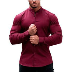 High Elasticity GYM Long Sleeved Men's Shirt Solid Summer Casual