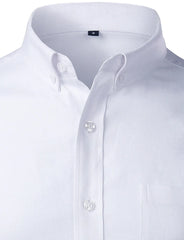 Mens White Oxford Cotton Dress Shirts Casual Button Down Slim Fit