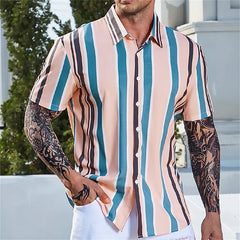 Men's Shirts Holiday Hawaiian Beach Shirts Striped Print Tops Business