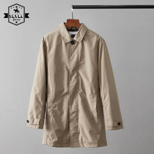 Men's Windproof Mid Length Warm Trench Coat Japanese Style Simple