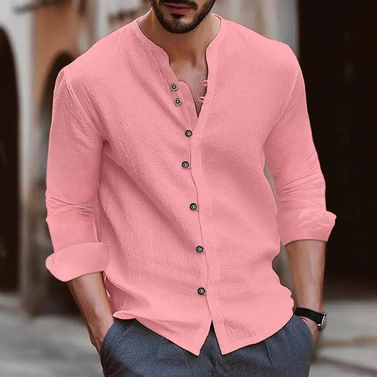 Hot new men's cotton linen shirt loose comfortable casual linen young