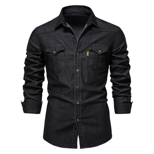 Fashion Autumn Cotton Denim Shirts Men Casual Long Sleeve Quality