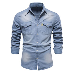 Fashion Autumn Cotton Denim Shirts Men Casual Long Sleeve Quality