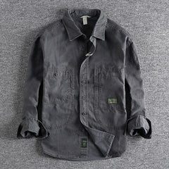 Classic Retro Work Shirt with Distressed and Heavy Washed Design, A