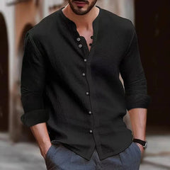 Hot new men's cotton linen shirt loose comfortable casual linen young