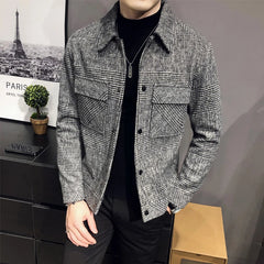 2024Autumn/Winter Men Polo Neck Woolen Jacket Fashion Slim Fit Suit